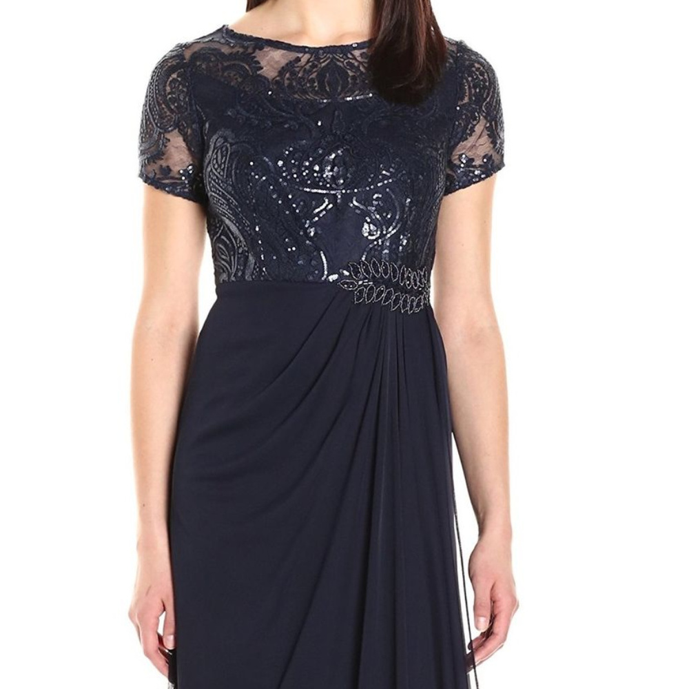 Alex Evening  Blue sequin lace  Long women dress.